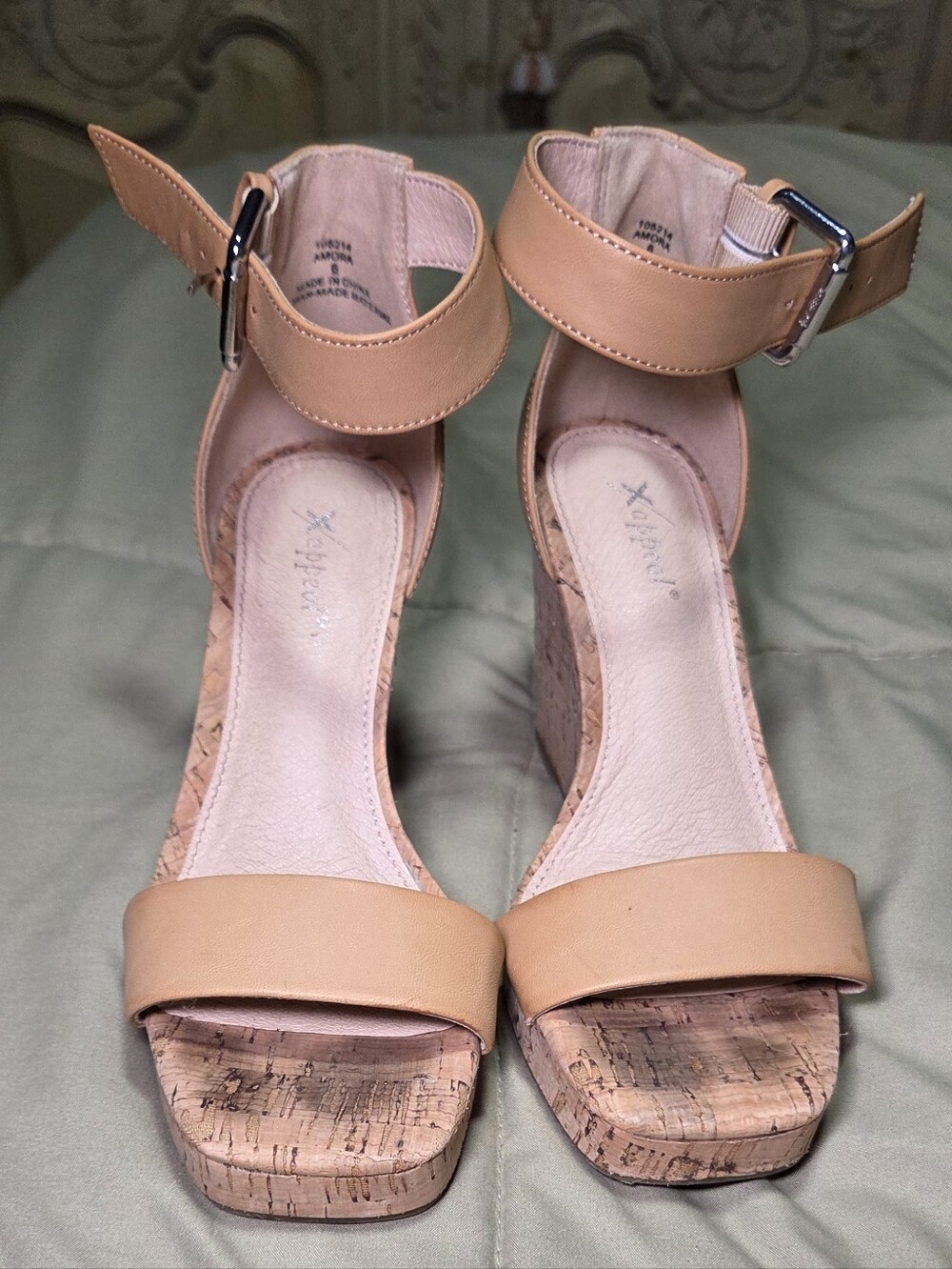 Xappeal Amora Tan Cork Block Heel Ankle Strap Sandals Size 6